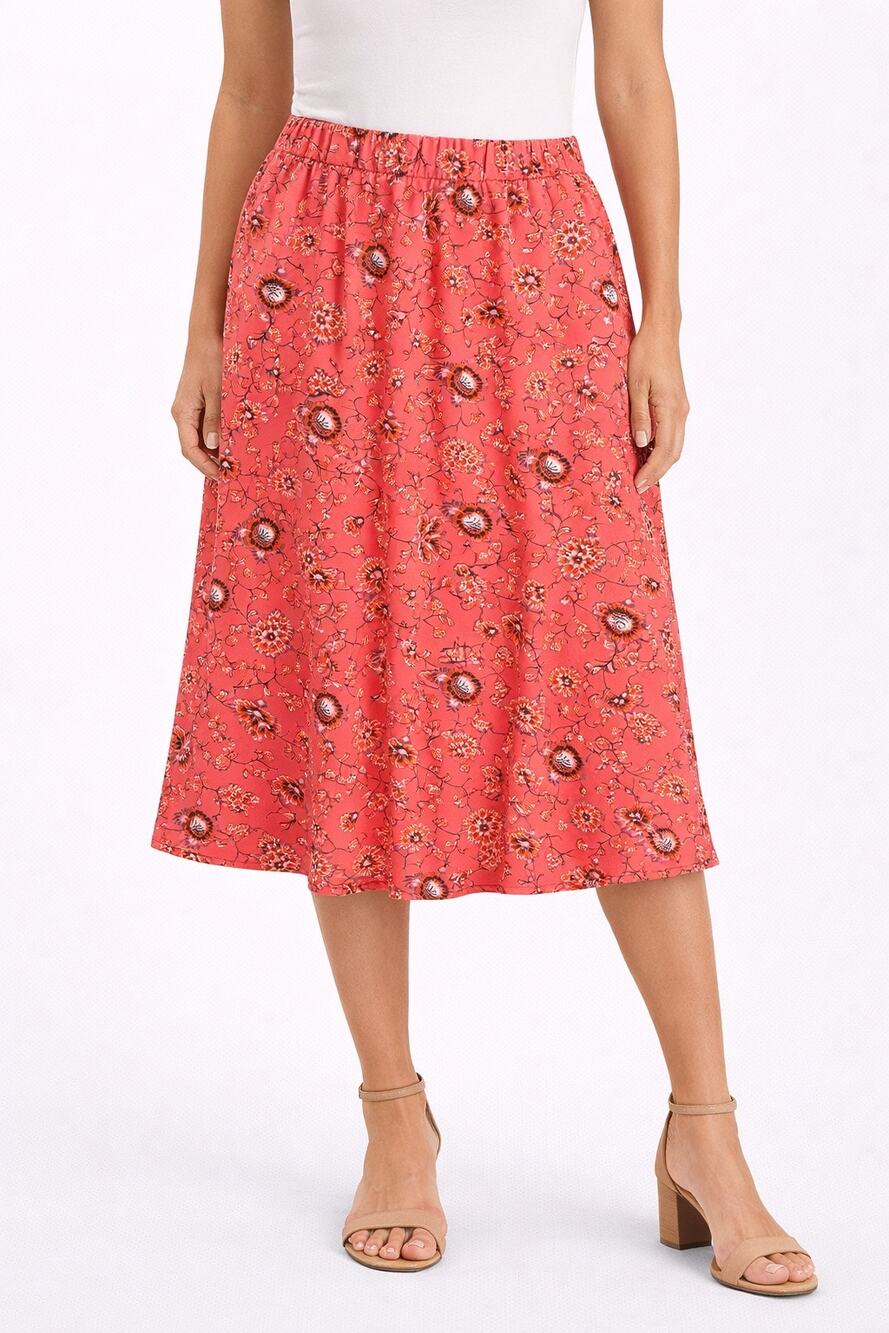 GAP Coral Pink Boho Floral Midi Skirt A-Line Spring Skirt Resort NWT | Size 6
